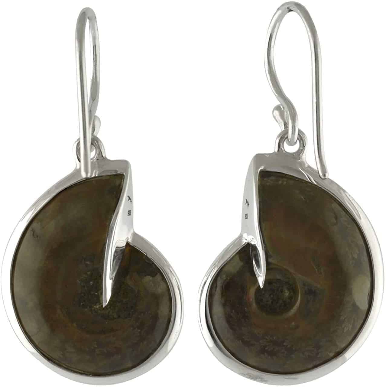 Starborn Mother of Pearl Inlaid Ammonite Earrings in Sterling Silver
