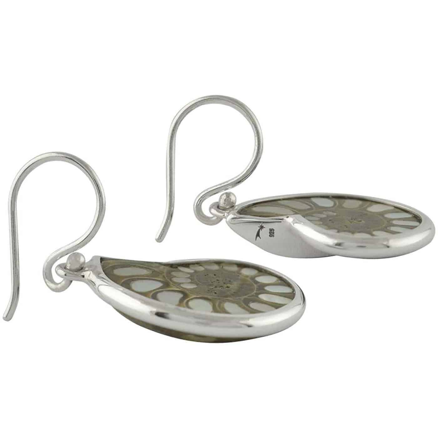 Starborn Mother of Pearl Inlaid Ammonite Earrings in Sterling Silver