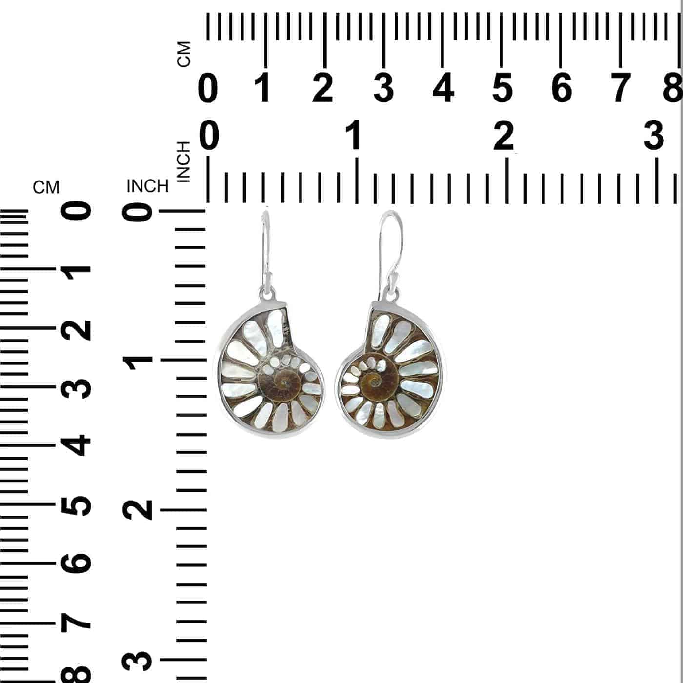 Starborn Mother of Pearl Inlaid Ammonite Earrings in Sterling Silver