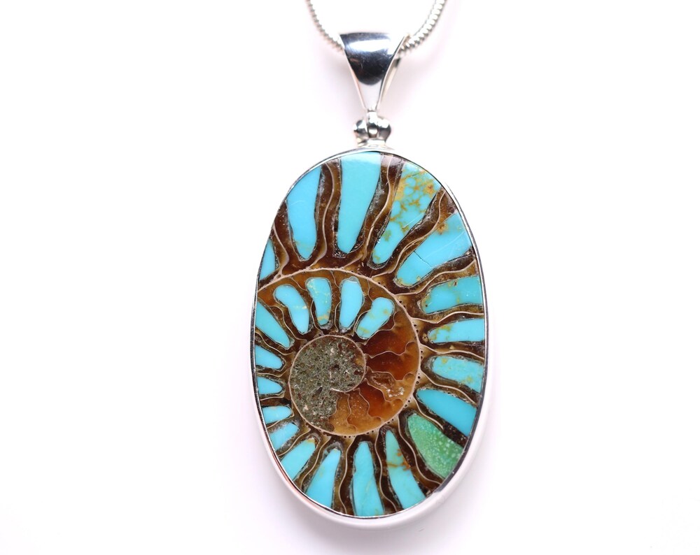 Ammonite Inlay Pendant with Genuine Natural Turquoise