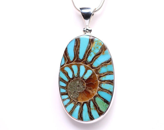 Ammonite Inlay Pendant with Genuine Natural Turquoise